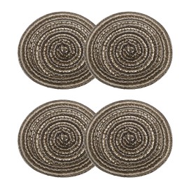 HARFINGTON 4pcs Round Braided Placemats 4" Non-Slip Round Table Mats for Dining Tables Washable Heat Insulation Woven Placemats Indoor Outdoor for Family Holiday Dinner, Brown