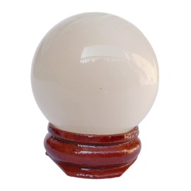 Manekieko White Cat's Eye 40 mm Healing Crystal Divination Sphere Sculpture Figure Gemstone Ball, Feng Shui Chakra Aura Home Desk Decor Decorative Collection, with Wooden Stand