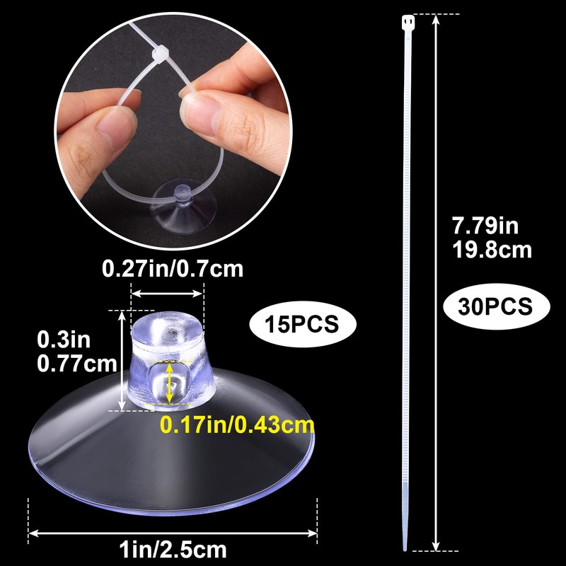PAGOW 15 Pcs Aquarium Suction Cups with 30pcs Zip Ties,