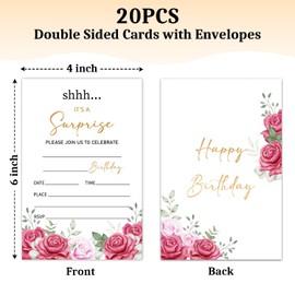 Shhh It's A Surprise Party Invites Birthday Invitations for Women Birthday Party Invitations With Envelopes, Party Celebration Invites Cards (20 Pack), Birthday Invitations Party Invitations Adult -08