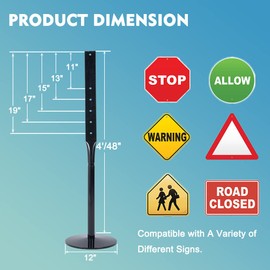 Furnishh Cast Iron Sign Stand with 12" Dia Base 48" Tall Heavy Duty Pedestal Post Sign Holder for No Parking Street Signs, Handicap Parking Sign, etc. Comes with Stand, Base, Bolts and Nuts, Black