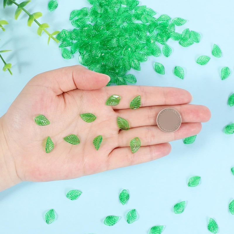 200 Pcs Green Leaf Charms, Transparent Acrylic Leaves Charm, Green
