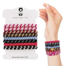 ZESION 8Pcs Women's Stretchy Hair Bands, Damage Free Cotton Hair Bands, Soft Braided Ponytail for Thick Curly Hair, Pink Mixed Colors