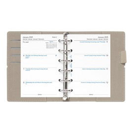 Filofax Domino Organizer, Pocket Size, Grey - Smooth, Leather-Look Grain Effect, Contrast Stitching, Six Rings, Week-to-View Calendar Diary, Multilingual, 2025 (C022611-25)
