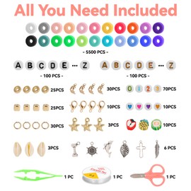 6000 Pcs Clay Beads for Bracelet Making Kit, 24 Colors Flat Preppy Bead with Letter Beads and Charms for Friendship Bracelet Kit Jewellery Making