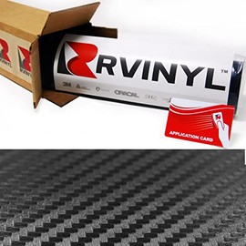 Rwraps 3D Carbon Fiber Vinyl Car Wrap Film Sheet Roll with Air Release Technology - 5ft x 1ft with Application Card, Black