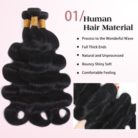 Hodgeous Human Hair Bundles 16 18 20 INCH Brazilian Body Wave Bundles 12A Unprocessed Human Hair Natural Black Color For Women