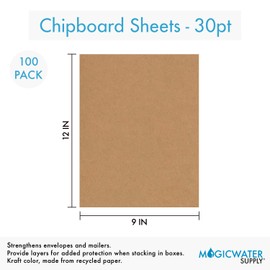 100 Chipboard Sheets 9 x 12 inch - 30pt (Point) Medium Weight Brown Kraft Cardboard for Scrapbooking & Picture Frame Backing (.030 Caliper Thick) Paper Board | MagicWater Supply