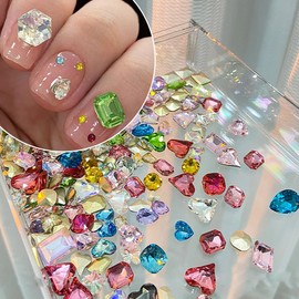BQZQPAMZ 50pcs Colorful Shining Nail Charms Bedazzling Gems 3D Pointed Bottom Nail Art Crystals Multi-Shape Nail Diamonds for Women Nails Decoration DIY Crafts