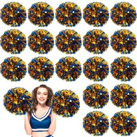 24 Pcs Metallic Foil Cheerleading Pom Poms with Plastic Finger Holes Cheerleader Pom Poms 80g Cheer Pom Poms for Dance, Matches, Team Sports, Stage Performance, Carnival Celebration (Blue/Gold)