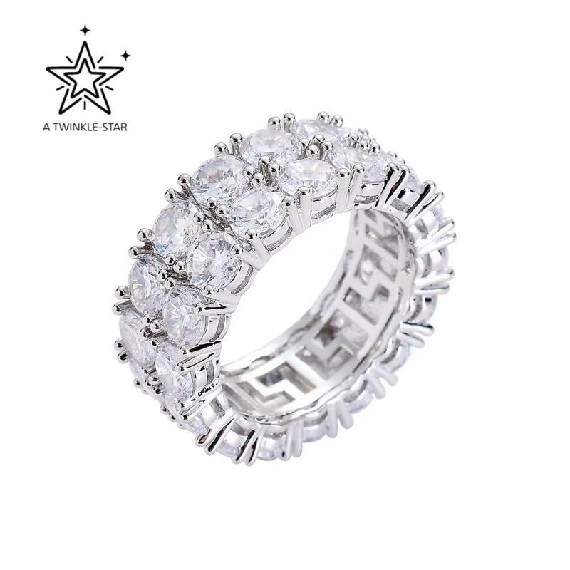 2 Row VVS Synthetic Moissanite Tennis Rings For Women Men