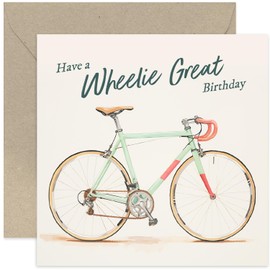 Old English Co. Birthday Card for Men and Women - 'Wheelie Great Birthday' Cyclist Card - Road Bike Cycling Card for Him or Her - Fun Sport Birthday Card | Blank Inside with Envelope
