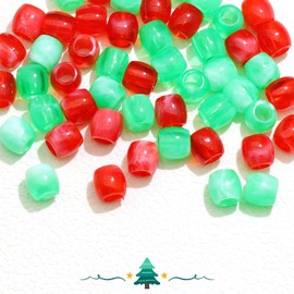 VENOFEN 50PCS Red Hair Beads Acrylic Braids Accessories Green Loc Dreadlock Beads Cute Large Beads for Kids Girls Christmas Hair Decoration Jewelry Making Kit with Tool