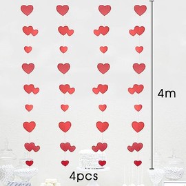 Red Heart Hanging Swirls Garland, 4 PCS Valentines Day Decorations Red Hearts Glitter Garland Heart Hanging Garland for Valentines Wedding Anniversary Birthday Party Supplies