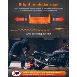 Motorcycle Anti-Theft Reminder Cable, 2 Pack Disc Lock Cable, Braided Steel with Scratch-Resistant Coating, Security Lock Cable for Disc Locks, Helmets, Bikes & Scooters, Reminder Rope(Orange)