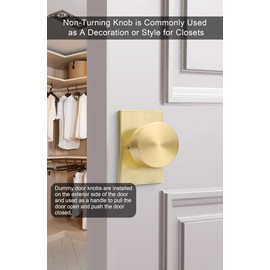 goldenwarm Gold Dummy Door Knob, Zinc-Alloy Brushed Gold Heavy Duty Single-Sided Door Locks (4 Pieces/2 Pairs)