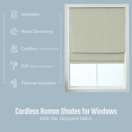 Everyday Celebration Roman Shades for Windows, Room Darkening Shades, Cordless Pull Down Window Shades, Shades for Indoor Windows, Modern Cotton Blinds & Shades, (French Vanilla) 29" W X 64" H