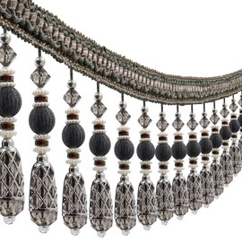 Beads Tassel Fringe Trim Drapery Fringe Trimming Decorative Curtain Tassels Fringe Lampshades Boho Trim Embellished Sewing Trimming Upholstery Drapery 3 Yards (Gray)
