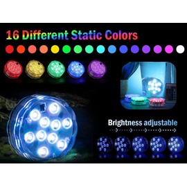 Hitopin Submersible LED Lights, 4PCS Waterproof Underwater Remote Controlled Battery Operated Wireless, Multicolor Submersible Led Lights for Christmas, Pond, Party, Wedding, Vase Base Decorations
