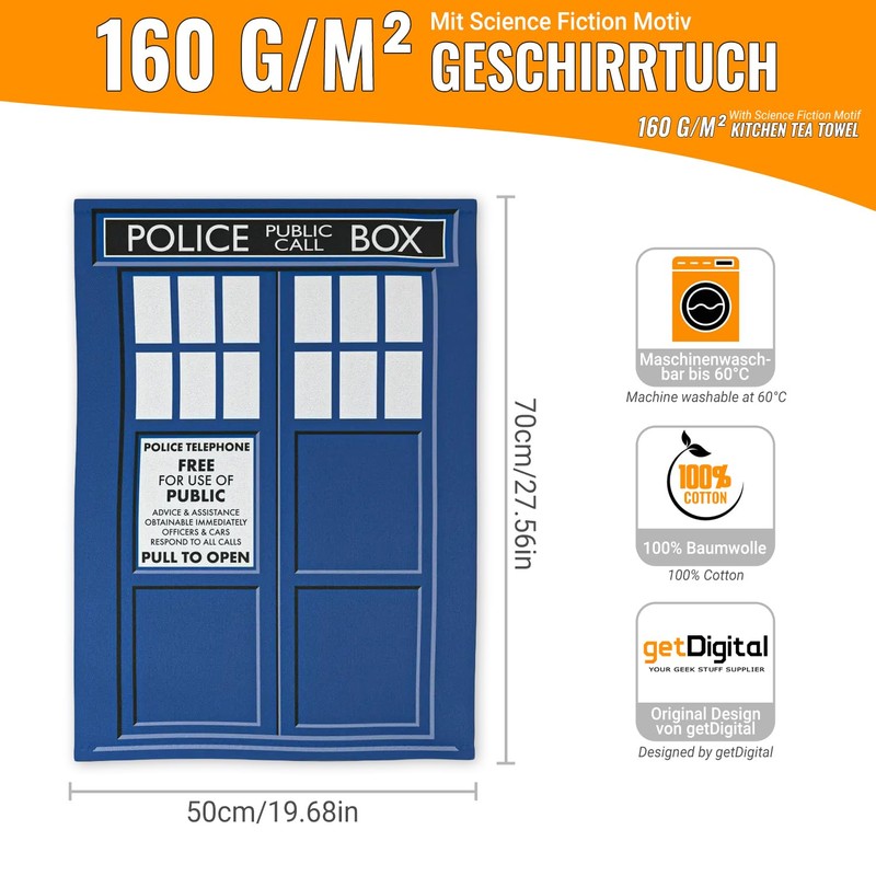 getDigital Police Call Box Tea Towel Absorbent Kitchen Towel with