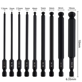 KIMLONTON Hex Ball Point Bit, 9-Piece Set, S2 Steel, Black Phosphate Treatment, Single Head, Hexagonal Shaft Magnetic Driver Bit for Electric Screwdrivers, Total Length 3.9 inches (100 mm), Opposite