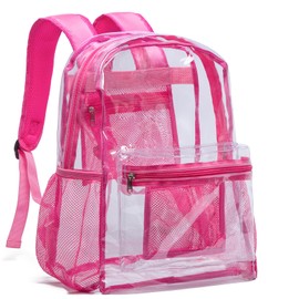 Vorspack Clear Backpack Heavy Duty PVC Transparent Backpack with Reinforced Strap for Work - Pink