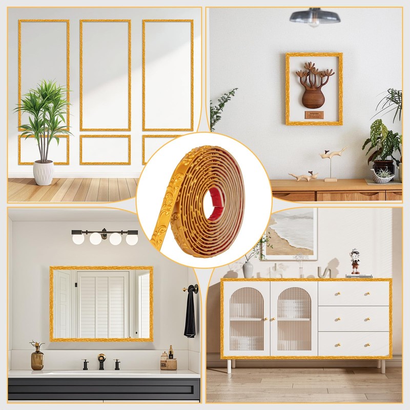 16.4FT x 1.02'' Gold Crown Molding Trim Peel and Stick