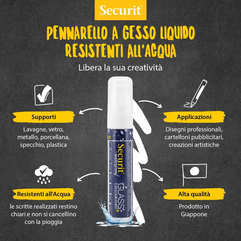 Securit Waterproof Glass + Chalkboard Markers, Large Nib, Wallet 4-Pack,