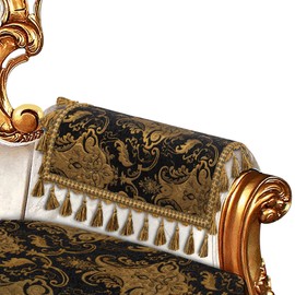 Loom and Mill Luxury Sofa Armrest Covers Set of 2, Damask Thick Chenille Nonslip Couch Arm Cover Furniture Protector with Lace Edge and Tassels for Chair Couch Sofa (Black&Gold, 14x14 inch)