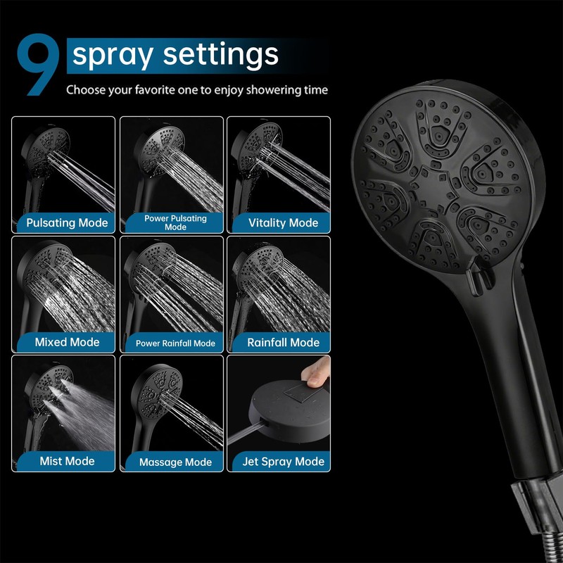 Botare Black Shower Head with Handheld Spray Combo 2 in