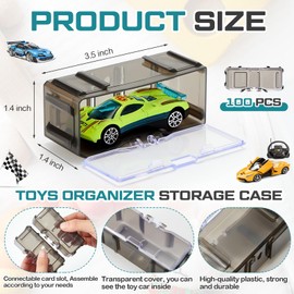 Marsui 100 Pcs 1/64 Scale Toy Cars Organizer Storage Case Clear Individual Toy Car Display Case1.4 x 1.4 x 3.5 Inches