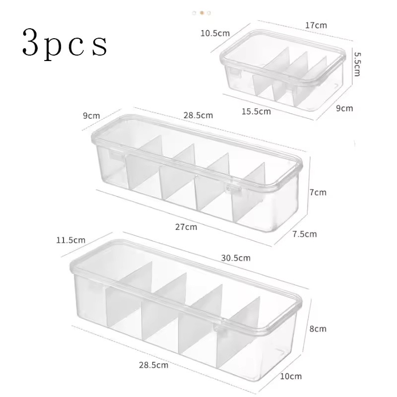 3-Pack Transparent Cable Organizer Storage Boxes with Lids and Dividers