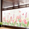 JarThenaAMCS Spring Tulip Window Clings Floral Butterfly Window Stickers Pink