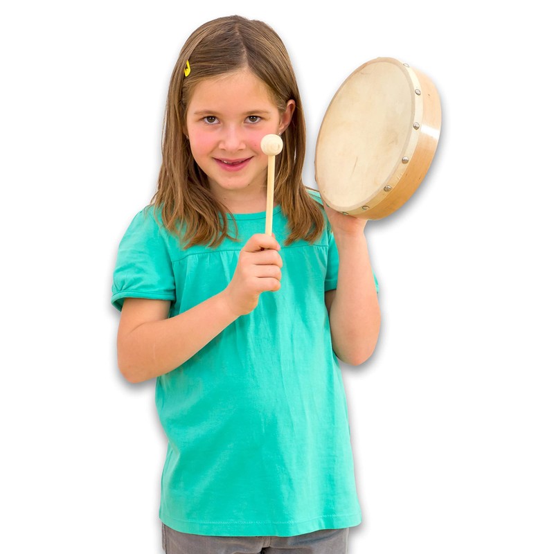 Betzold Music Tambourine Beater Wooden Frame Drum Natural Fur Hand