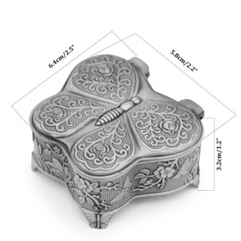 Vintage Metal Butterfly Shape Jewelry Box Trinket Gift Box Chest Ring Case for Girls Ladies Women, Tin Color, Small