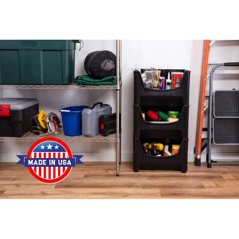 Mighty Tuff Jumbo Stackable Storage Bins, Pack of 3, Easy-Access