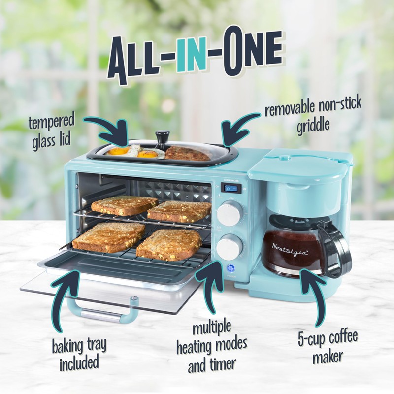 Nostalgia 3-in-1 Retro Breakfast Station - Includes 5 Cup Coffee