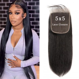 DUAUJUIU Straight Human Hair 5x5 HD Lace Closure Brazilian Hair Human Hair Closure for Black Women Natural Remy Hair Soft Swiss Lace Closure 22 Inch