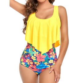 Edelqual - Trajes de baño tankini para mujer, talla grande, dos piezas, control de abdomen con pantalones cortos, 2024, Flores Ybr, 3X-Large