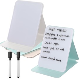 Dunzoom 2 Pcs Small Glass Desktop Whiteboard with Reversable Stand 8 x 6 Inch Mini Dry Erase White Board Easel with 2 Markers Reusable Desk Notepad for Home Office School Supplies(White, Green)