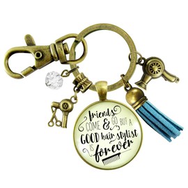 Hair Stylist Keychain Friends Come Go Hair Stylist Forever Beautician Glam Quote Jewelry Tassel