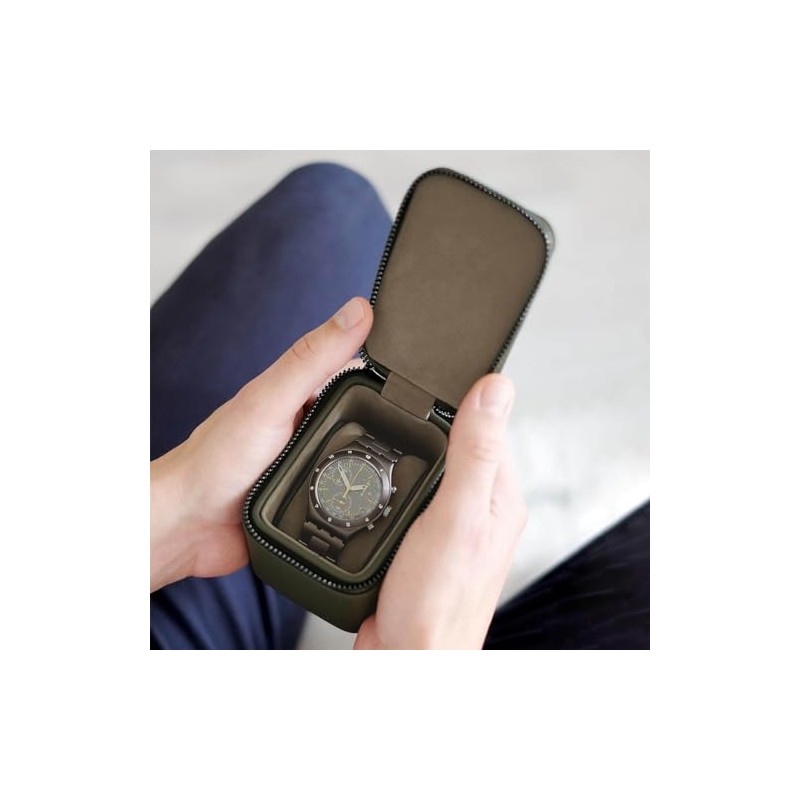 Stackers Small Watch Box with Zip - Olive Green