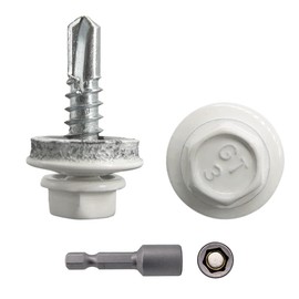 Marcopol Metal Roofing Screws 4.8 x 19 mm Self-Drilling Screws with EPDM Washers, Painted Hex Washer Head, Tapping Screw (25, RAL 9010), White (RAL 9010)