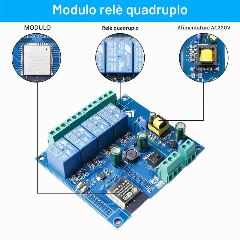ESP Modulo relè a 4 canali con ESP-32 WiFi Bluetooth,
