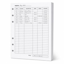 Accounting Ledger Sheets, A5 6-Hole Ledger Paper Refill, 50 Count
