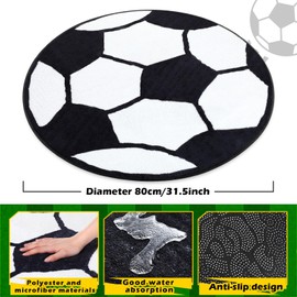 Nuanchu 3 Pcs Soccer Plush Pillows and Soccer Rug for Boys Room Decor Fluffy Soft Stuffed Sports Throw Pillows Round Carpet Area Rug for Bedroom Decor