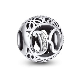NINGAN 925 Sterling Silver Charm Letter of the alphabet for bracelets compatible with European bracelets., No Gemstone