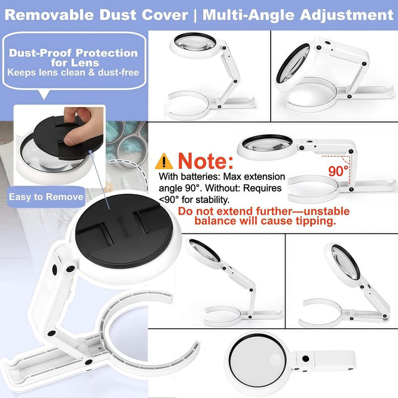 Magnifying Glass with Light and Stand, Foldable Handheld Large Magnifying