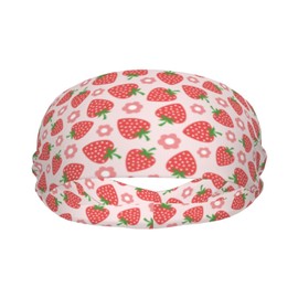 Cute Strawberry Pink Flower Kawaii Fruit Sports Sweatband Head Bands for Women Men Sweat-Absorbing Headbands Suitable for Running Yoga Fitness Football Exercise