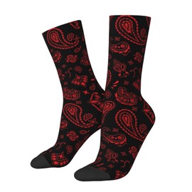 BIOOSTUB Red On Black Paisley Socks For Women Men Soft Breathable Novelty Crew Socks Athletic Socks Funny Crazy Dress Socks